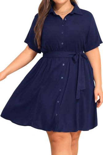 Image of Talisea Plus Size Summer Shirt Dress with Pockets for Women