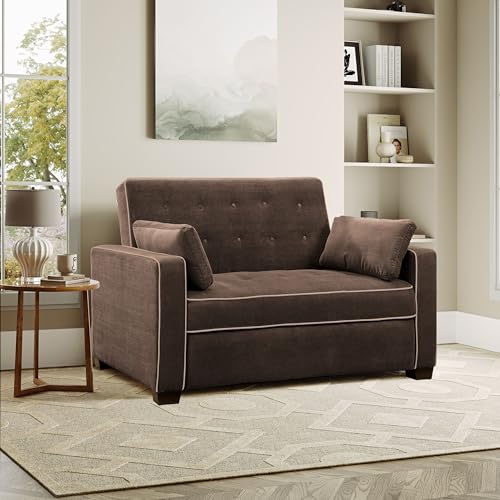 Image of Serta Ainsley 72.6 inch Convertible Sleeper Sofa, Queen Size, Dreamcoil Comfort, Soft Woven Fabric, Java