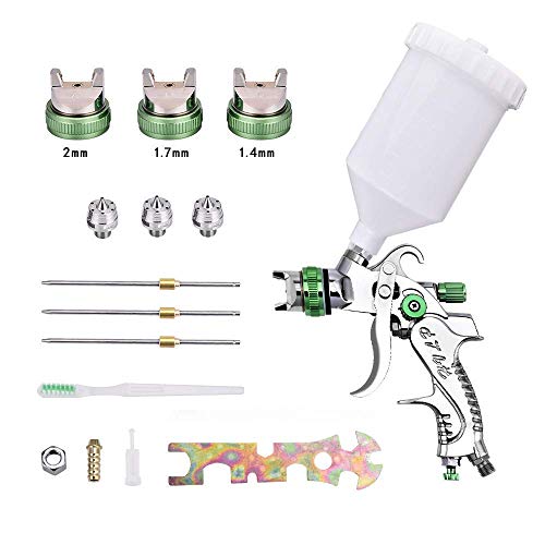 ETE ETMATE Professional HVLP Spritzpistole Lackierpistole | mit 3 Sprühdüsen, 1,4 mm, 1,7 mm, 2,0 mm, 600 cc Becher Professionelle Farbsprühsystem Farbspritzpistole zum Malen von Zäunen, Decken Cover