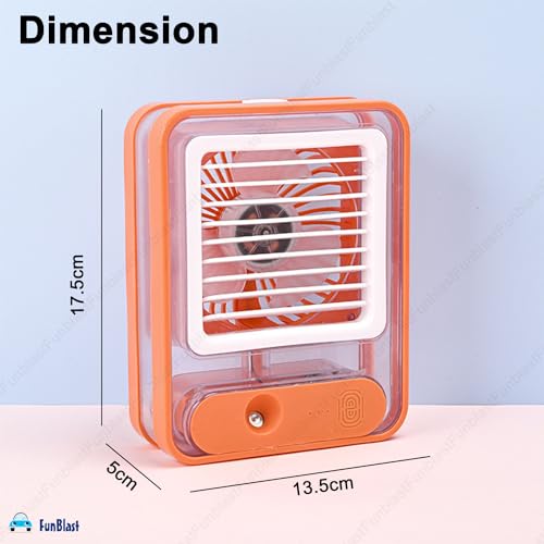 Image of FunBlast Portable Mist Fan - USB Rechargeable Mini Desk Fan with Water Spray, Cooling Table Fan for Travel, Office, Makeup & Outdoor Use (Orange)