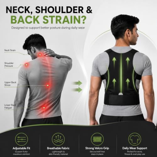 Image of Posture Corrector Belt for Men & Women (M-L (30 inch -34 inch)) | Back Support Belt for Back Pain Relief Adjustable Shoulder Support for Office, Work, Driving & Daily Wear