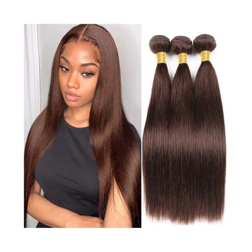 Extensiones de cabello humano liso brasileño de 24 pulgadas color marrón chocolate n.° 4 2