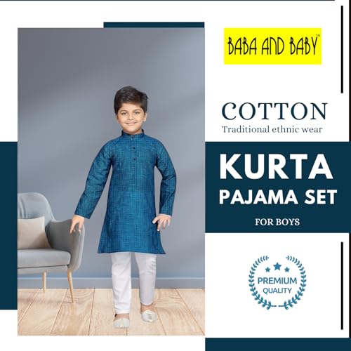 Image of BABA AND BABY Boy's Cotton Kurta Pyjama Set