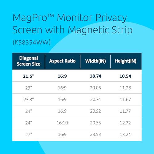 Image of Kensington MagPro 21.5 Inch Magnetic Computer Privacy Screen for Desktop, Removable 16:9 Computer Privacy Filter, Anti-Glare Blue Ray Reduction, Compatible with Slim Bezel Monitors, K55420WW