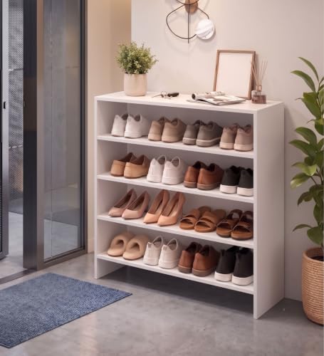 Image of Spyder Craft Engineering Wood Open Shelf Shoe Organizer Shoe Cabinet for Home, Shoe Rack with Multiple Shelves, Space Saving Shoe Rack for Entryway, Living Room & Bedroom, White, DIY Assembly