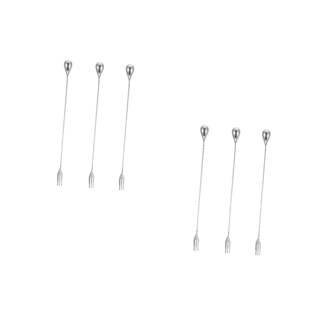 6 Piezas Cucharas Para Cucharas Mezcladoras De Mango Largo Cuchara De Coctel De Bar Cuchara De Acero Inoxidable Silver Cabilock
