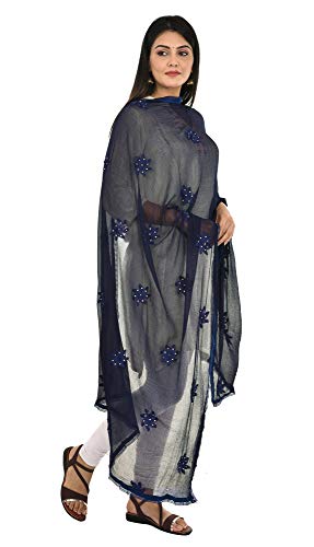 Image of YOUTHQUAKE Flower Embroidered Diamond Work Chiffon Dupatta for Womens & Girls With 4 Side Lace