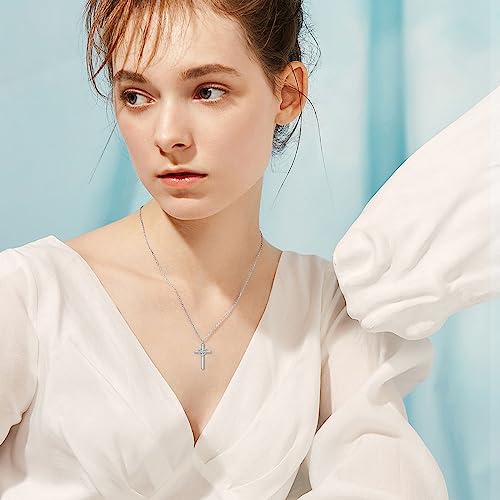 AOBOCO Cross Necklace for Ashes, Sterling Silver Birthstone Cross Urn Necklaces for Ashes Embellished with Crystals from Austria Keepsake Cremation Jewelry for Pet Human Ashes3