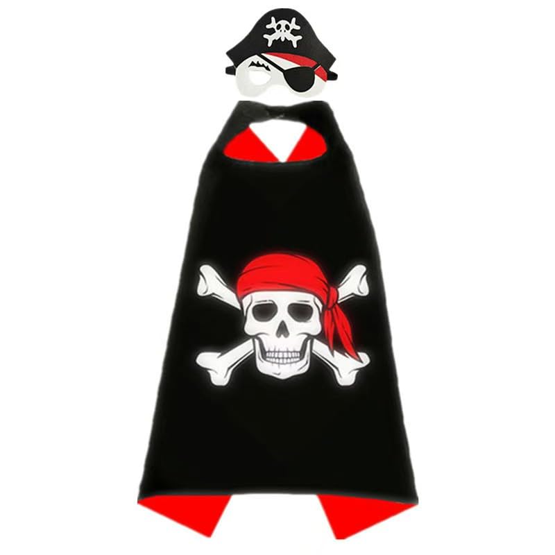 HELVAK Kids Cartoon Cloak Pirates of the Caribbean Captain Skeleton Cloak Pirate Hat Halloween Cosplay Costume Kids Holiday Party Gift
