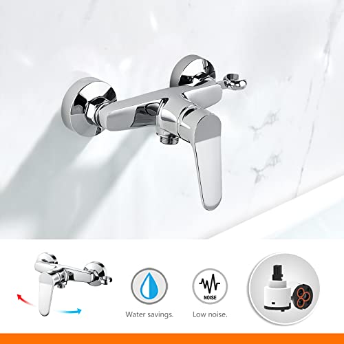 Ibergrif Duscharmatur, Einhand-Brausebatterie, Wandmontage, Wasserhahn Dusche Einhebelmischer, mit Duschkopfhalterung, Chrom M12059-1