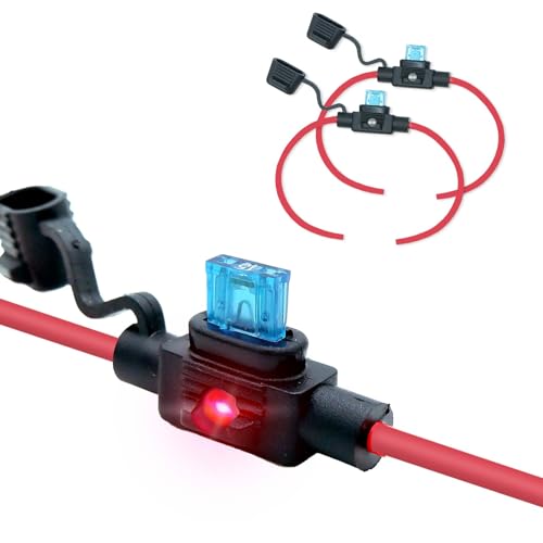 2 Pack wasserdichte Teile, entsprechen dem IP67-Standard, ASP Mini Flachsicherungshalter mit LED, 12 AWG für Auto und Marine