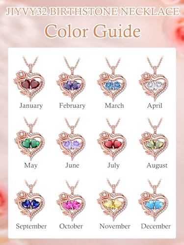 JIYVY32 Forever Love Gifts Double Birthstone Heart Necklaces for Women,Rose Gold Fine Jewelry, Pendant Heart Necklaces Birthday Anniversary Christmas Gift for Women Wife Mom Girlfriend Lady - Image 7