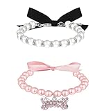 Pearl Pet Jewelry Set - Dog & Cat Collar Necklace, Diamond Pearls, Cute Fashion for Puppy, Kitten, Wedding & Party (M)