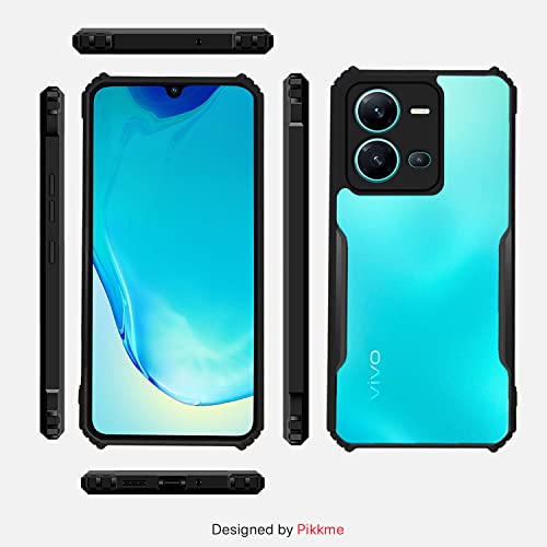 Image of Pikkme Vivo V25 5G Back Cover | Crystal Clear Transparent Back | Ultra Hyrbid | Full Camera Protection | Raised Edge | Bumper Back Case for Vivo V25 5G (Plastic, Black)