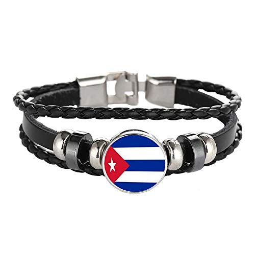 Drapeau Du Cuba Tressé Bracelet Chaîne En Cuir Cristal Bracelet Souvenir, Bracelet Fait Main Pour Homme Et Cadeau De La Journée Spéciale Femme