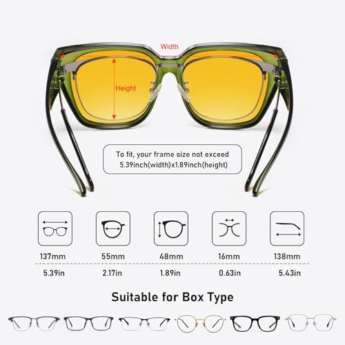 Image of HAOLOTA Night Vision Driving Glasses Fit Over Glasses | Anti Glare Night Glasses, Over Glasses Style, Tac Lens Nano Coating, Trendy Square, Lightweight and Flexible, Driving