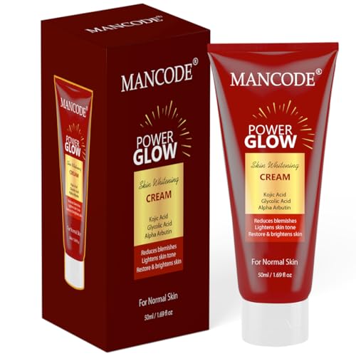 Image of Mancode Power Glow Skin Whitening Cream with Kojic Acid, Glycolic Acid & Alpha Arbutin | Brightening & Hydrating Formula for Men & Women| Reduces Dark Spots & Uneven Skin Tone | 50ml