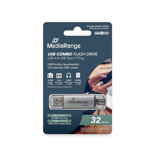 MediaRange MR936 USB Stick 32GB Silver Combo Flash Drive USB 3.1 + Type C