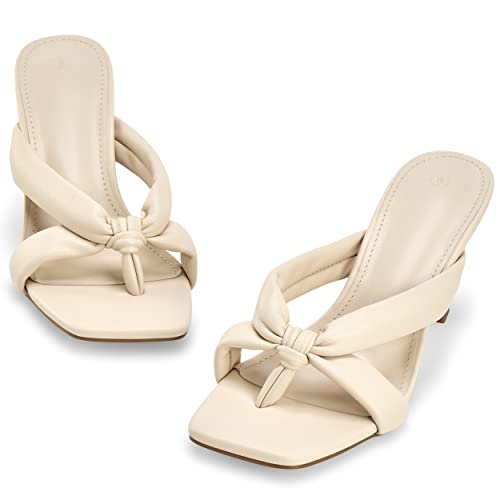 Coutgo Womens Flip Flops Heels Mules Mid Kitten Heel Sandals Square Open Toe Slip on Summer Dress Shoes - Image 3
