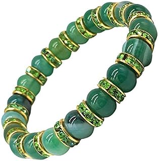 Helena Rose Ladies Spiritual Bracelet for Women- Gorgeous Green Agate Gemstones & Sparkling Green Rhinestone Crystals - Woman's Stretch Bracelet - Plus Jewellery Gift Box