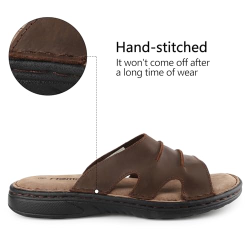 Image of riemot Mens Leather Slide Sandals Comfortable Lightweight Summer Beach Slides with Memory Foam Footbed Casual Walking Cushioning Slip on Sandal Indoor & Outdoor US 9-14