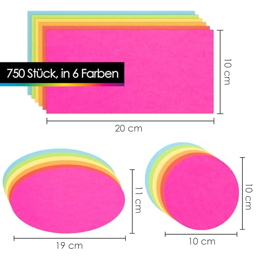 OfficeTree 750x Moderationskarten Set - 6 Farben - Rund, Oval & Rechteckig - Metaplankarten - Präsentationskarten - Moderationsset als Seminar Zubehör für Moderationskoffer Präsentation und Vortrag
