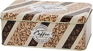 Vintage Style Rectangular Biscuit/CookieTin/Kitchen Storage Tin - Freshly Roasted Coffee Design - Brown, Cream, Gold - 19 cm