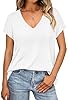 INFITTY White T Shirt Women Short Sleeve V Neck Loose Fit Casual Solid Color Tee Shirts 2026 Trendy White L #1
