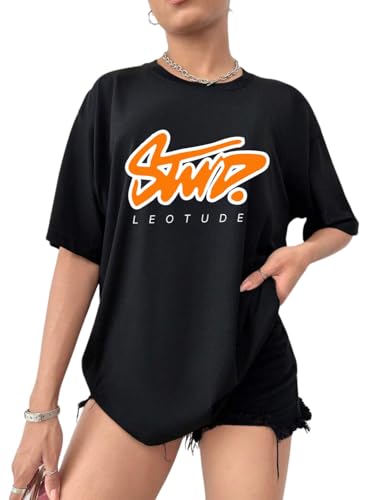Image of LEOTUDE Women Cottonblend Half Sleeve Oversized Regular Fit T-Shirts