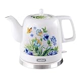 LONGSEED Ceramic Electric Kettle, 1.2L/1000W Boil Water Quickly and Easily,Boil-Dry Protection,Auto Shut Off, Detachable Swivel Base,Hot water kettle for Coffee & Tea