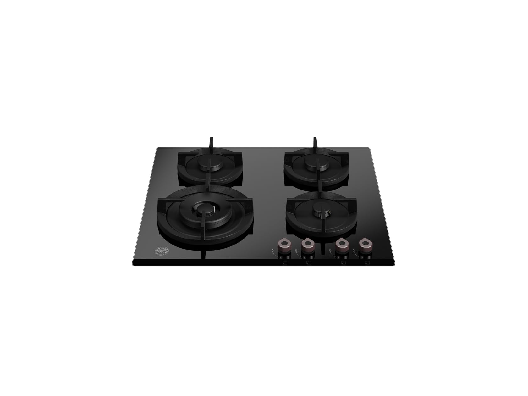 F.LLI BERTAZZONI, PROFESSIONAL, P604LPROGNE, Piano Cottura Gas 4 Fuochi Gas di cui 1 Fuoco Tripla Corona, Griglie in Ghisa, Accensione Elettrronica, Vetro NERO, 60x52 cm (Foro 56x48)