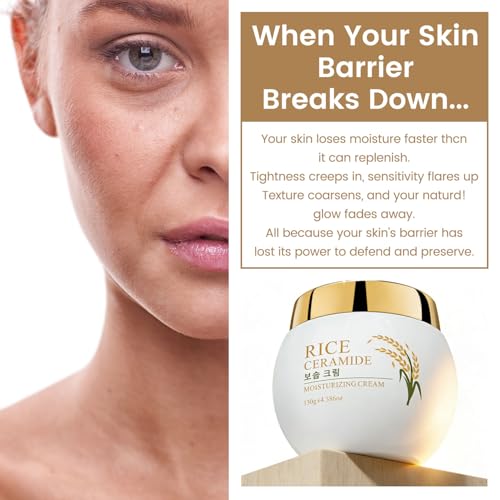 AOAO Rice Ceramide Moisturizing Cream, Vitamin E & Hyaluronic Acid Infused for Damaged Skin Barrier, Firms & Nourishes Dry Combination Skin, Hydrating & Glowing Women Face Moisturizer, Cruelty-Free, 4.59oz