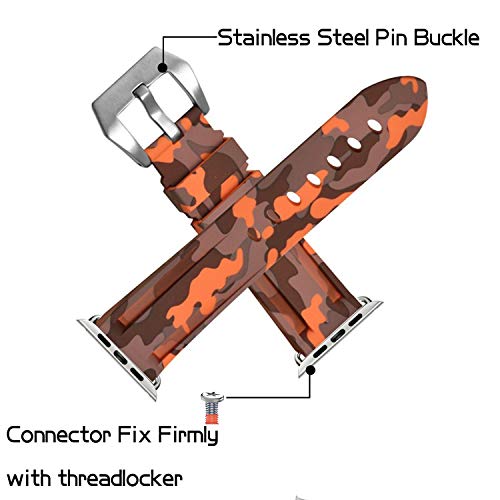 Sport Camo Waterproof Band Compatible For Apple Watch 42/44Mm Camouflage Silicone Strap For Iwatch 6/5/4/3/2/1/Se Rubber Band (Orange) #TOP4