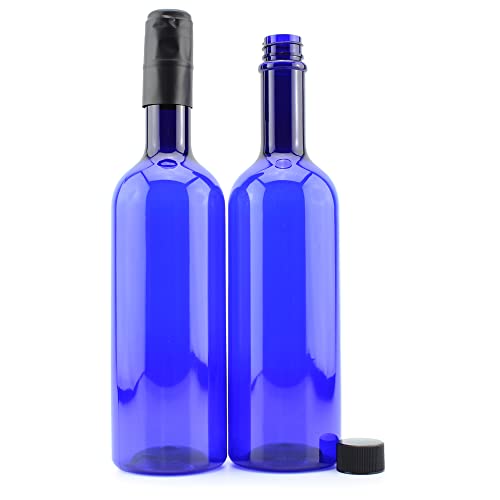 Cornucopia Plastic Wine Bottles (10-Pack, Blue); Empty Bordeaux-Style Wine Bottles With Screw Caps And Seals #TOP6