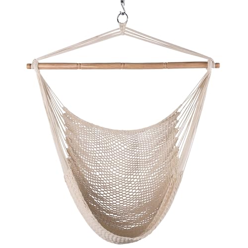 Lazy Daze Hammocks Chair Caribbean Hanging Rope Weaving Chair with 40' Hardwood Spreader Bar and Soft-Spun Cotton Rope for Indoor/Outdoor Backyard & Living Room, Max 300 LBS, Natural