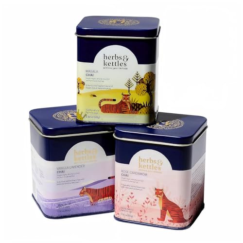 Image of Herbs & Kettles Chai - Combo Set | Masala Chai, Rose Cardamom Chai & Vanilla Lavender | Gourmet Loose Leaf Tea for Tea Lovers | Premium Indian Tea Collection