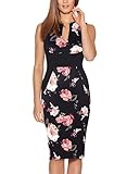 Fantaist Women's Sleeveless Deep V Neck Floral Print Cocktail Party Pencil Dress