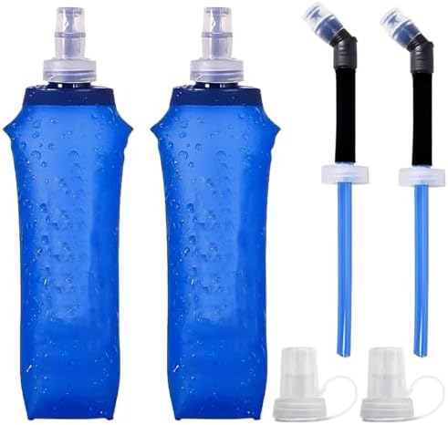 Soft Flask 500ml with Straw & Cap, 2 pcs Sports Water Bottle 500m...