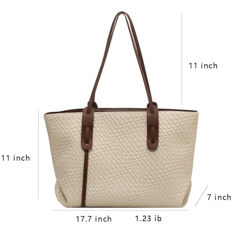 Image of Womens Fashion Luxury Large Leather Woven Leather Tote Handbag Shoulder Bag Women Top Handle Satchel Handbag Work