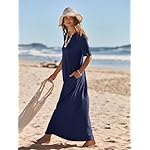 MEROKEETY Women's 2025 Spring Summer Casual Maxi Dress Beach Vacation Short Sleeve Crewneck Basic Long T Shirt Dresses - Image 2