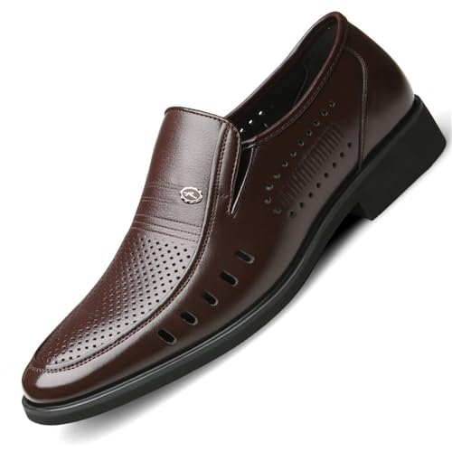 Men Dress Shoes Hollow Leather Working Slip On Plain Toe Casual Business Rubber Sole Slip Dress