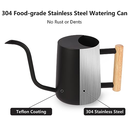 Image of GUKJOB Plant Watering Can,35oz Metal Watering Can,Stainless Steel Indoor Plants with Long Curved Spout,Small Bonsai Outdoor Garden Modern Decorative(Black)
