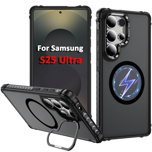 Coque Samsung S25 Ultra avec support photo et anneau magnétique noir