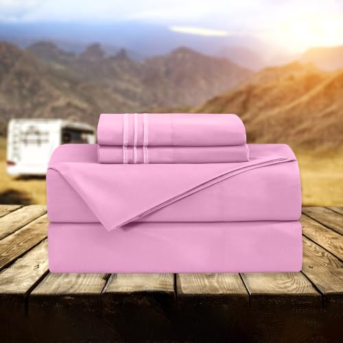 Image of Elegant Comfort Luxury 1500 Premium Hotel Quality Microfiber 4-Piece Sheet Set - Wrinkle Resistant, All Around Elastic Fitted Sheet, Deep Pocket up to 16 inch, RV Short Queen, Pink