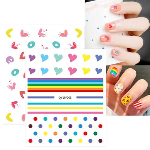 JMEOWIO 14 Sheets Cute Nail Stickers for Kids Nail Art Stickers Decals Self-Adhesive Pegatinas Uñas Rainbow Flower Fruit Nail Supplies Nail Art Design Decoration Accessories