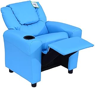 HOMCOM Kids Children Recliner Lounger Armchair Games Chair Sofa Seat PU Leather Look w/Cup Holder (Blue)