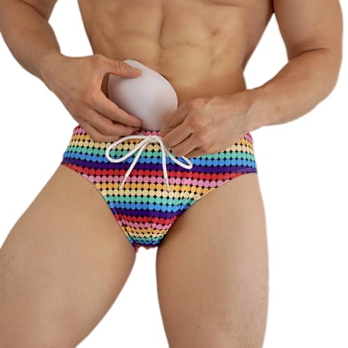 JOCKMIAL Men's Swim Briefs Low Waist with Removable Pad Swimwear Elastic Beach Briefs Underwear with Adjustable Drawstring