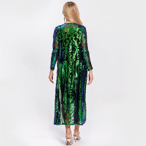 Image of Women's Fashion Duster Cardigan Sparkle Sequins Long Sleeve Open Front Coat Dress Party Prom Cover Up
