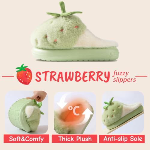 Strawberry Fuzzy Friut Slippers for Women, Cute Fluffy Plush Warm House Couple Slippers, Winter3