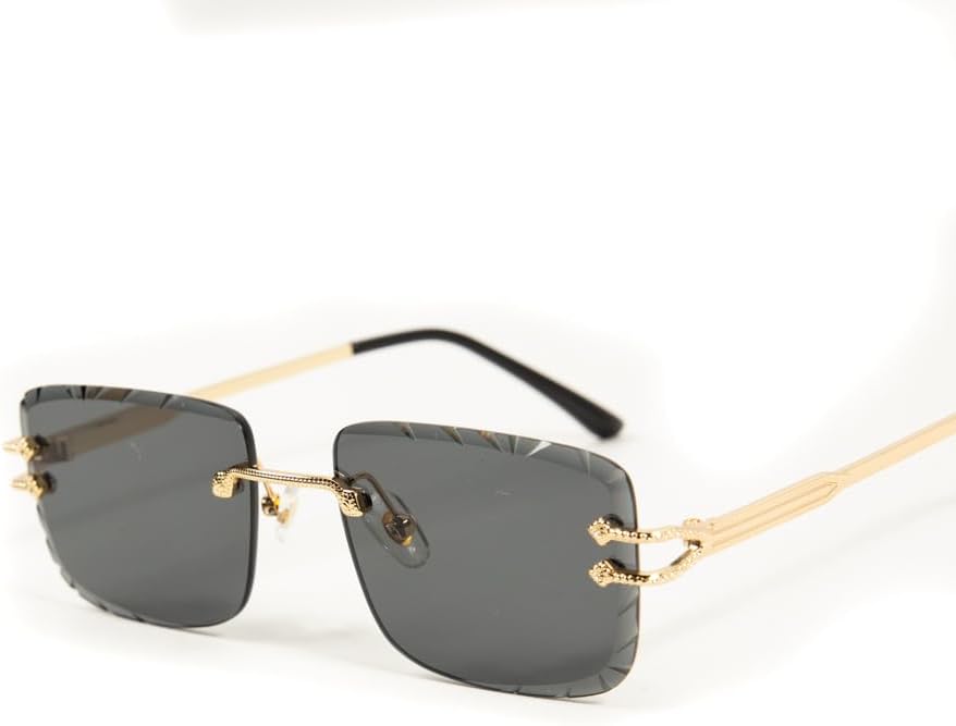 Luxury Gold Wire Frame Unisex Square Rimless Dark Black Tint Gem Cut Lens Retro 90's Stylish Hip Hop Sun Glasses Frameless Rectangle Summer Shades Sunglasses For Men And Women